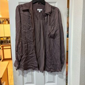 Women’s Shiny Silver Button-Up